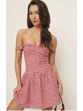 NWOT new Reformation gingham Reformation Sora Linen Check Mini Dress size 6